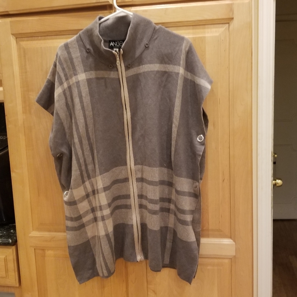 Angel Apparel Plaid Poncho Detachable Hood SZ M